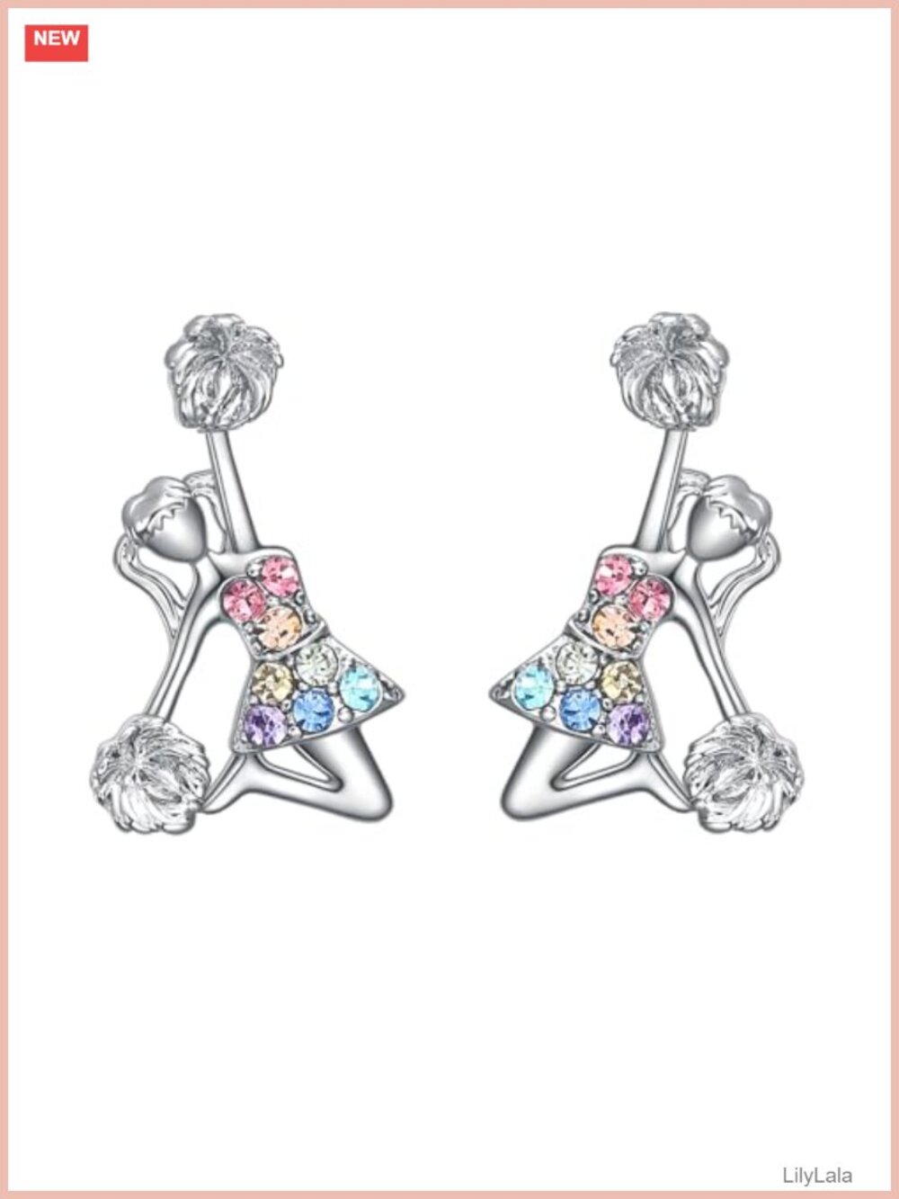 Cheerleader Stud Earrings Brass Crystal Pave Push Back